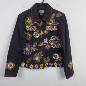 BEREK Jacket Womens‎ PS Black Embroidered Floral Cottagecore Boho Eclectic Boho